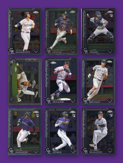 2025 Topps Chrome Colorado Rockies team set - all 9 base cards