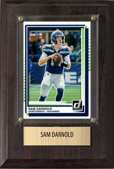 Sam Darnold Seattle Seahawks football plaque with 1 trading card and engraved nameplate, 4x6 fan cave display