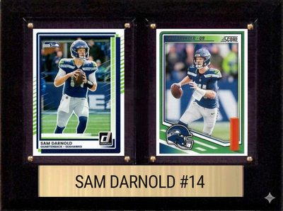 Sam Darnold Seattle Seahawks football plaque with 2 trading cards and engraved nameplate, 6x8 fan cave display