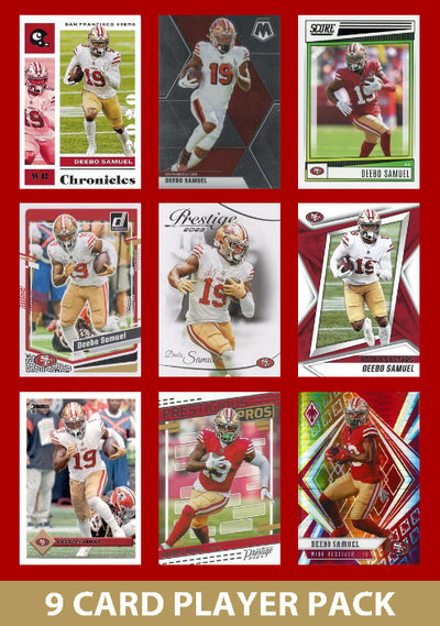 Deebo Samuel 9 Card Player Pack 2023 2024 2025 Donruss Panini Score San Francisco 49ers plaque