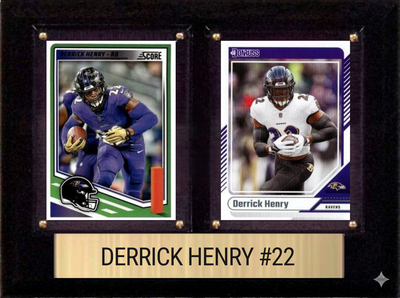 Derrick Henry Baltimore Ravens football plaque with 2 trading cards and engraved nameplate, 6x8 fan cave display