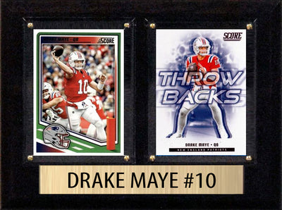 Drake Maye Score Donruss 2025 2 Card 6" x 8" football plaque with 2 trading cards and engraved nameplate, 6x8 fan cave display