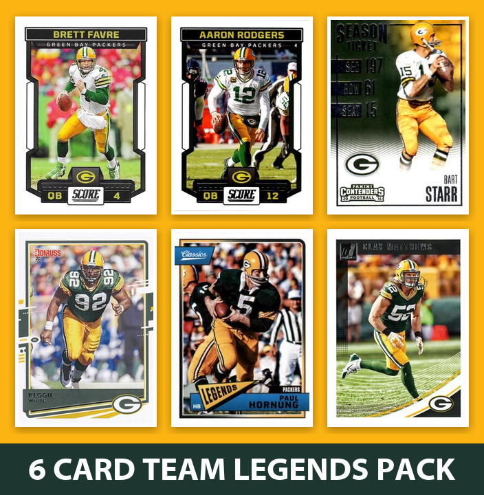 Green Bay Packers 6 Card Legends Pack Donruss Topps Panini Favre Rodgers Bart Starr