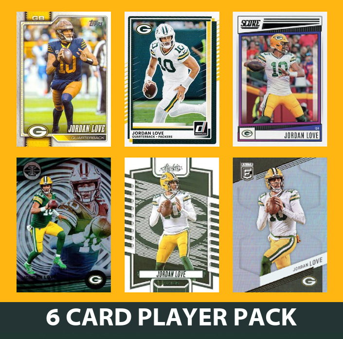 Jordan Love 6 Card Player Pack 2023 2024 2025 Donruss Panini Score Green Bay Packers
