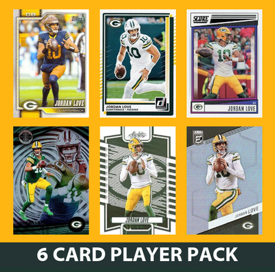 Jordan Love 6 Card Player Pack 2023 2024 2025 Donruss Panini Score Green Bay Packers