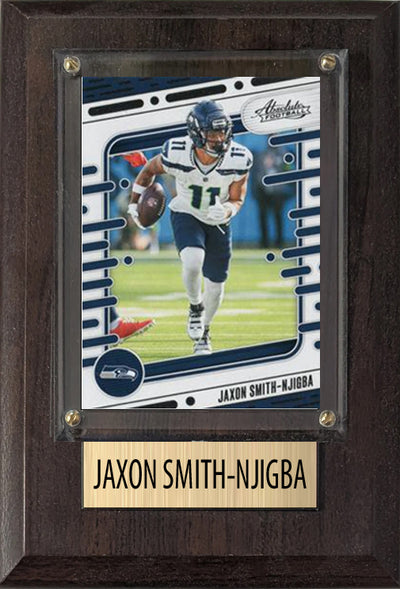 Jaxon Smith-Njigba JSN Seattle Seahawks 2025 2024 Donruss Score Prizm Topps 4x6 Gift football plaque with 1 trading card and engraved nameplate, 4x6 fan ca