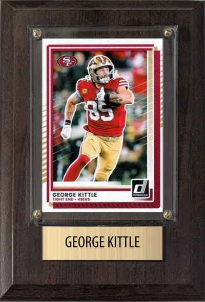 George Kittle San Francisco 49ers football plaque with 1 trading card and engraved nameplate, 4x6 fan cave display