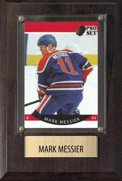 Mark Messier Edmonton Oilers HOF hockey plaque with 1 trading card and engraved nameplate, 4x6 fan cave display