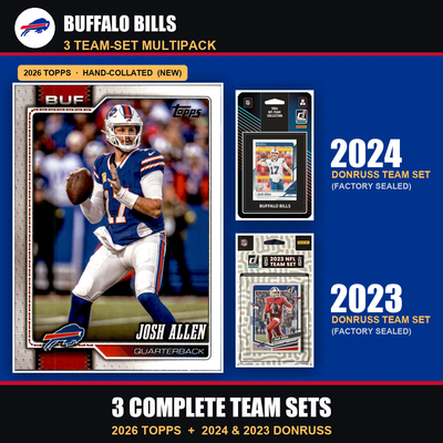 Buffalo Bills Football Team Set Multipack - 2026 Topps + 2024 2023 Donruss - 3 Complete Team Sets - Josh Allen