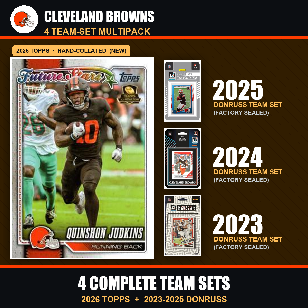 Cleveland Browns Football Team Set Multipack - 2026 Topps + 2025 2024 2023 Donruss - 4 Complete Team Sets - Quinshon Judkins