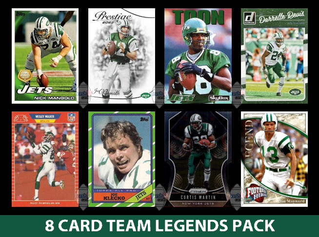 New York Jets 8 Card Legends Pack Donruss Topps Panini Joe Namath Revis plaque