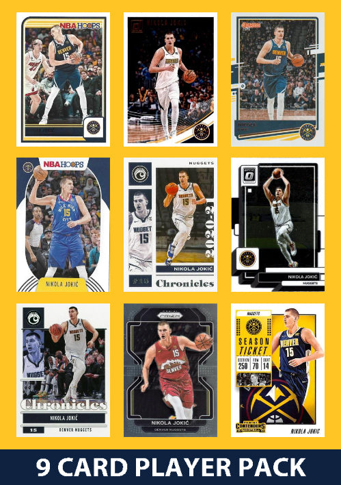 Nikola Jokic 9 Card Player Pack 2023-24 Hoops Panini Donruss Denver Nuggets plaque