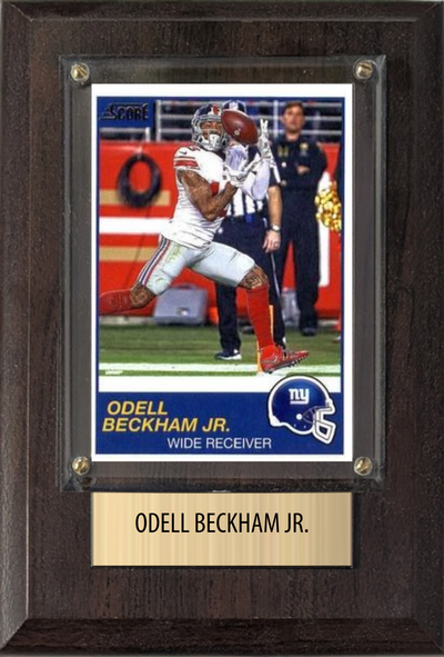 Odell Beckham Jr. New York Giants football plaque with 1 trading card and engraved nameplate, 4x6 fan cave display