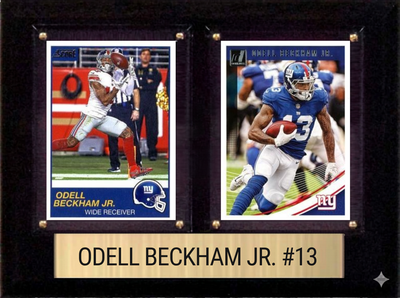Odell Beckham Jr. New York Giants football plaque with 2 trading cards and engraved nameplate, 6x8 fan cave display