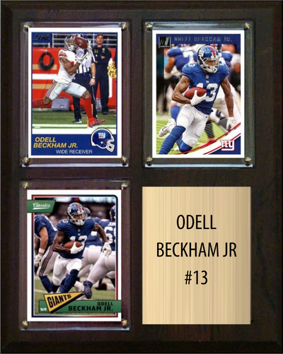 Odell Beckham Jr. New York Giants football plaque with 3 trading cards and engraved nameplate, 8x10 fan cave display