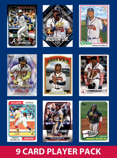 Ronald Acuna Jr 9 Card Player Pack 2025 2024 2023 Topps Bowman Atlanta Braves plaque