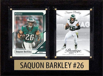 Saquon Barkley Score Donruss 2025 2024 2 Card 6" x 8" football plaque with 2 trading cards and engraved nameplate, 6x8 fan cave display