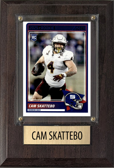 Cam Skattebo New York Giants RC 2025 Arizona State Score 4x6 Gift football plaque with 1 trading card and engraved nameplate, 4x6 fan cave display