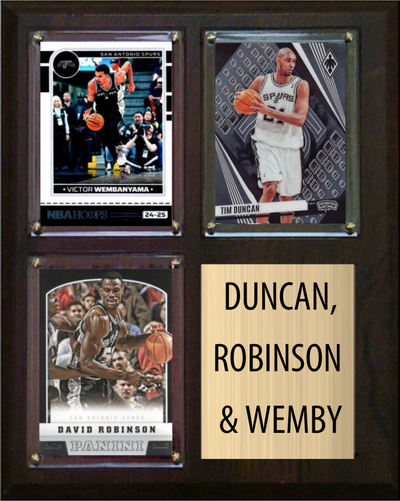 Victor Wembanyama David Robinson Tim Duncan 3 Card Plaque 8" x 10" San Antonio Spurs hand-collated team set