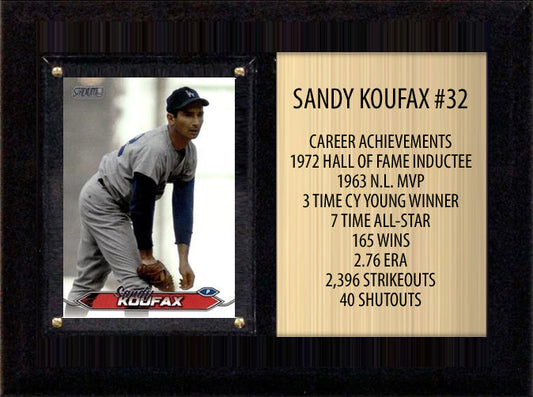 Sandy Koufax 6x8 Los Angeles Dodgers HOF stats card plaque