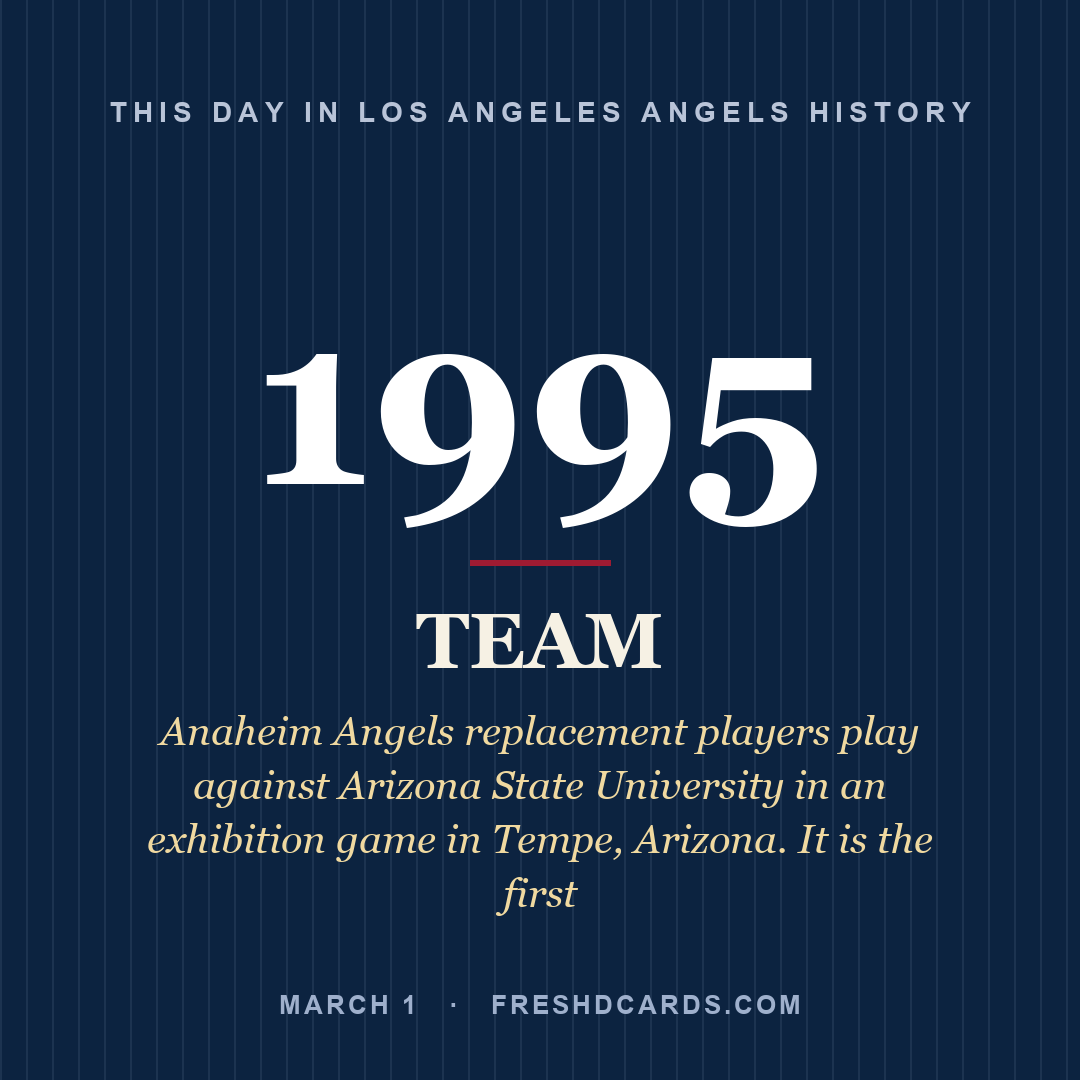 Los Angeles Angels: Los Angeles Angels, 1995, Anaheim Angels replacement players play against Arizona State University in an exhibition game in Tempe, Arizona. It is the first 