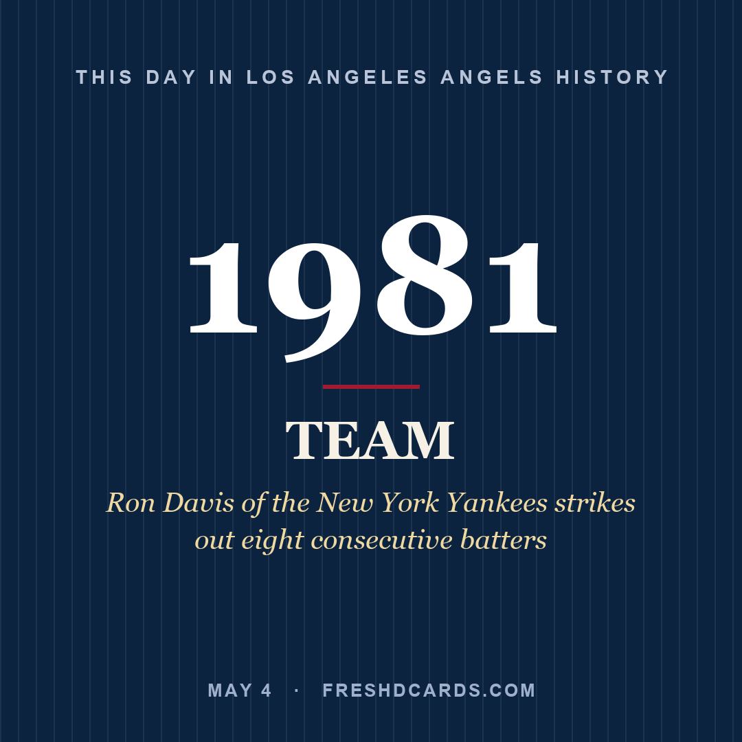 Los Angeles Angels: Los Angeles Angels, 1981, Ron Davis of the New York Yankees strikes out eight consecutive batters