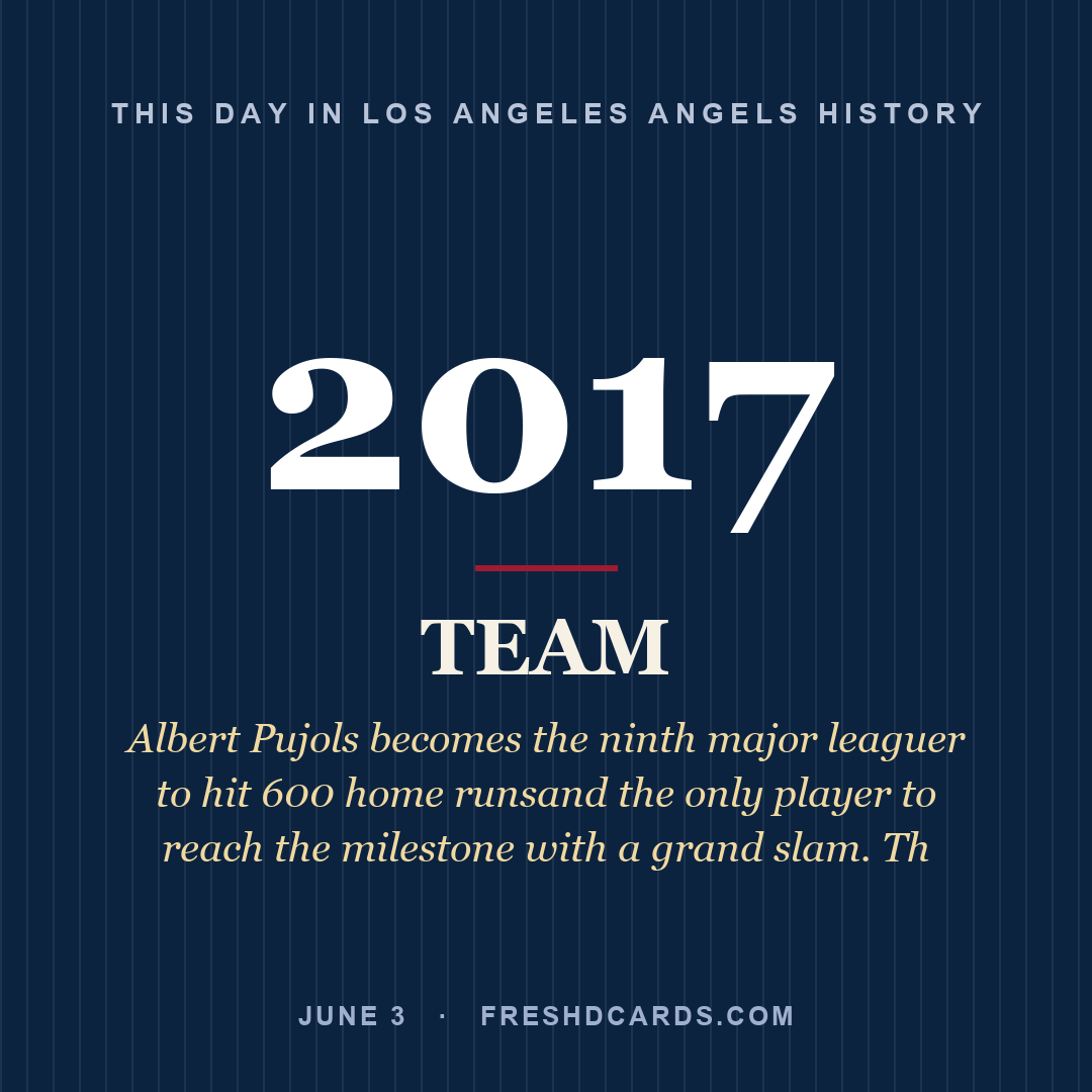 Los Angeles Angels: Los Angeles Angels, 2017, Albert Pujols becomes the ninth major leaguer to hit 600 home runsand the only player to reach the milestone with a grand slam. Th