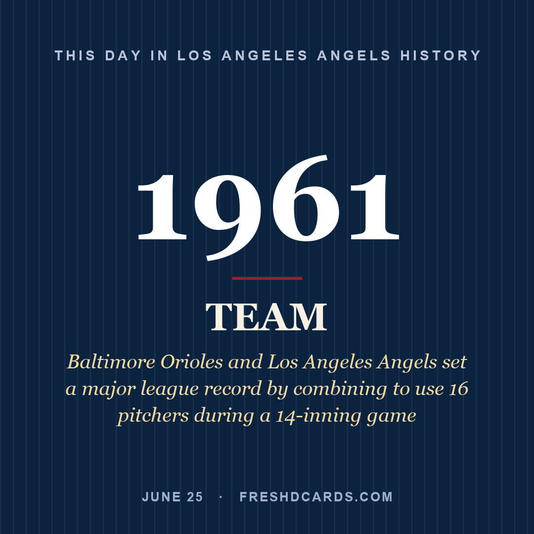Los Angeles Angels: Los Angeles Angels, 1961, Baltimore Orioles and Los Angeles Angels set a major league record by combining to use 16 pitchers during a 14-inning game