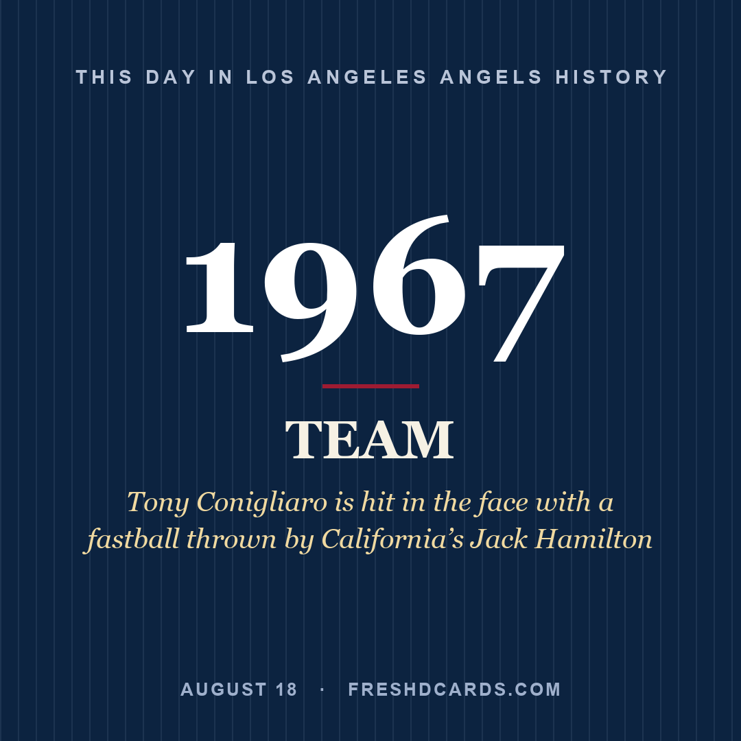 Los Angeles Angels: Los Angeles Angels, 1967, Tony Conigliaro is hit in the face with a fastball thrown by California’s Jack Hamilton