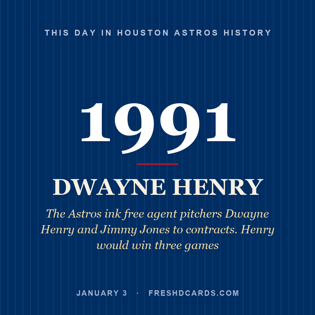 Houston Astros: Dwayne Henry, 1991, The Astros ink free agent pitchers Dwayne Henry and Jimmy Jones to contracts. Henry would win three games