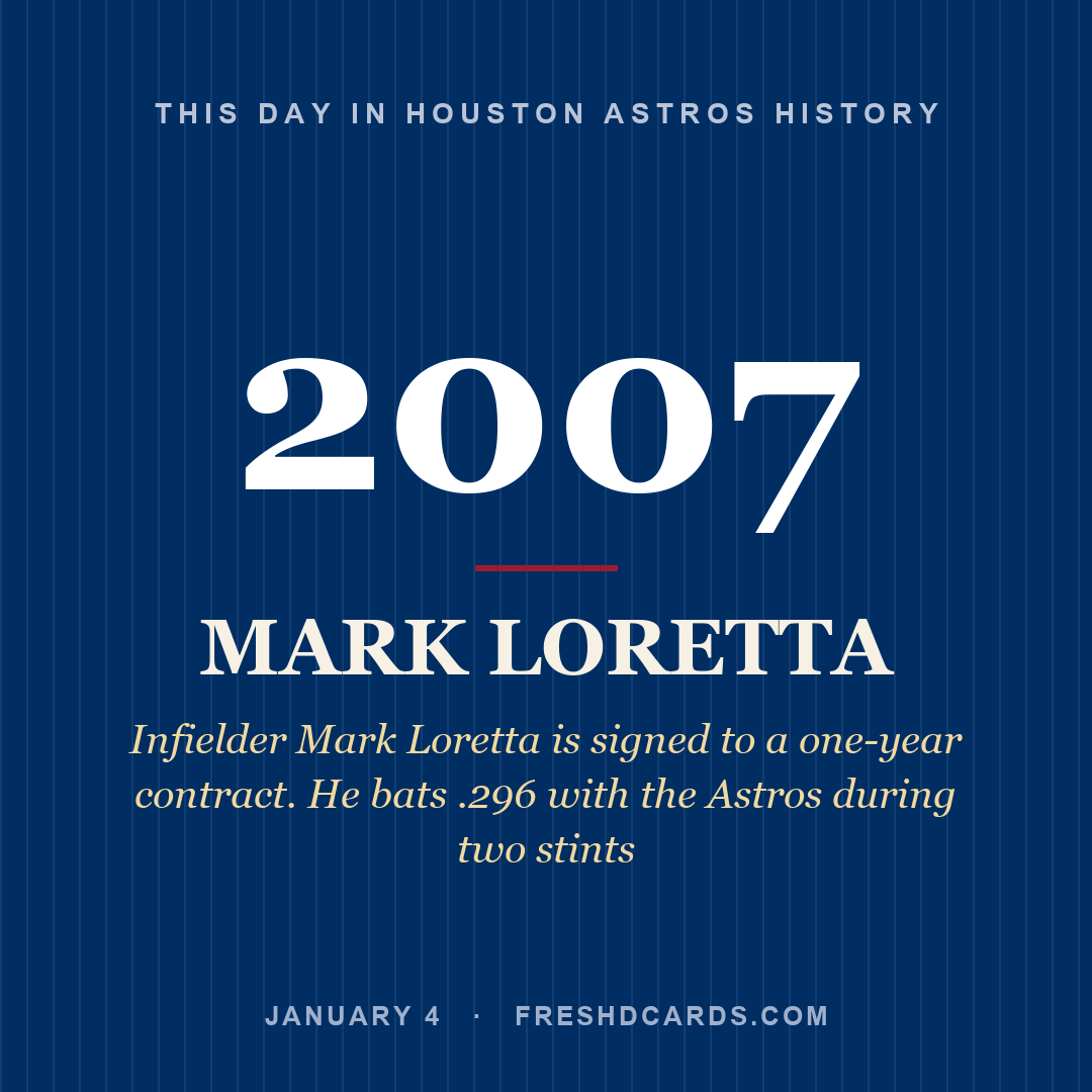 Houston Astros: Mark Loretta, 2007, Infielder Mark Loretta is signed to a one-year contract. He bats .296 with the Astros during two stints