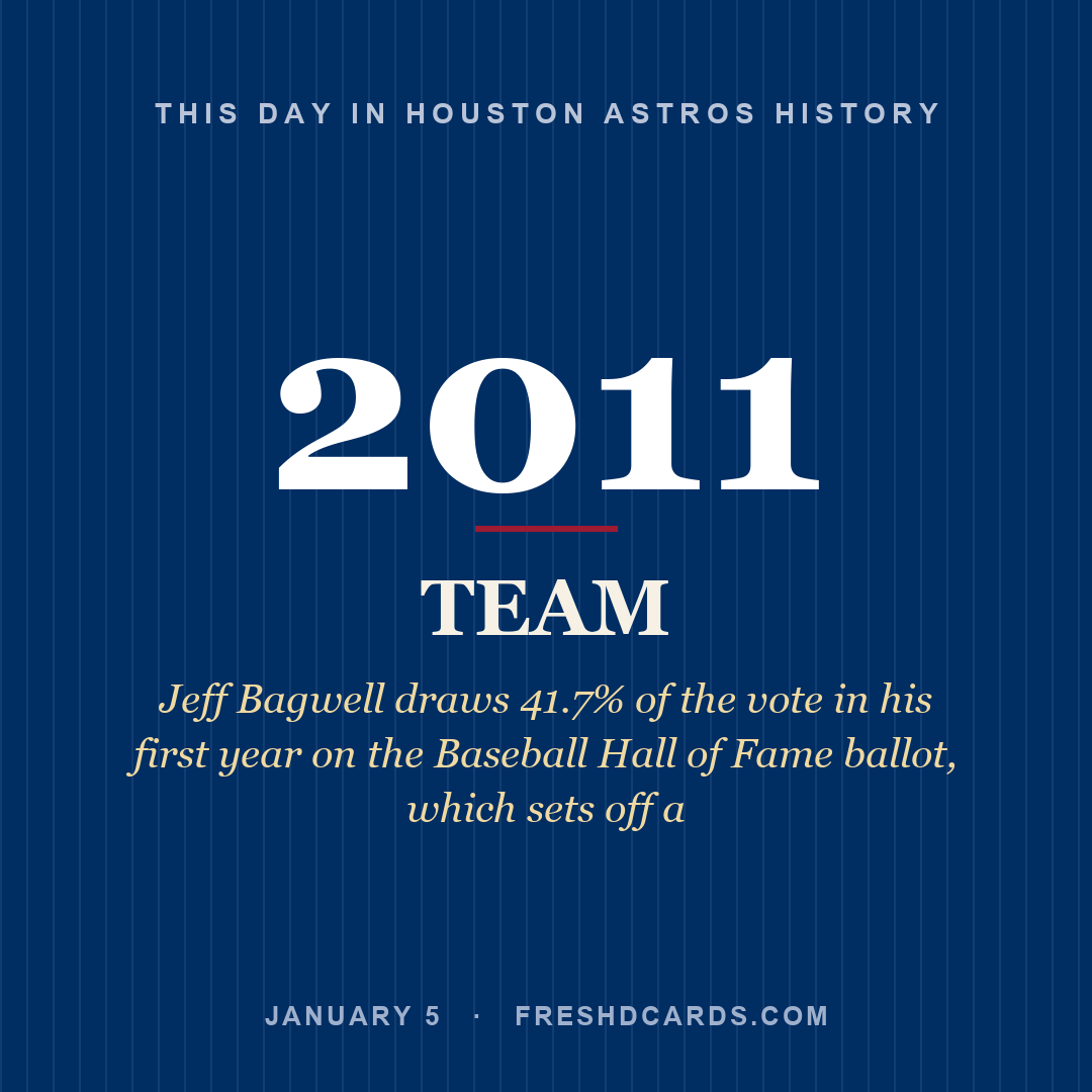 Houston Astros: Houston Astros, 2011, Jeff Bagwell draws 41.7% of the vote in his first year on the Baseball Hall of Fame ballot, which sets off a