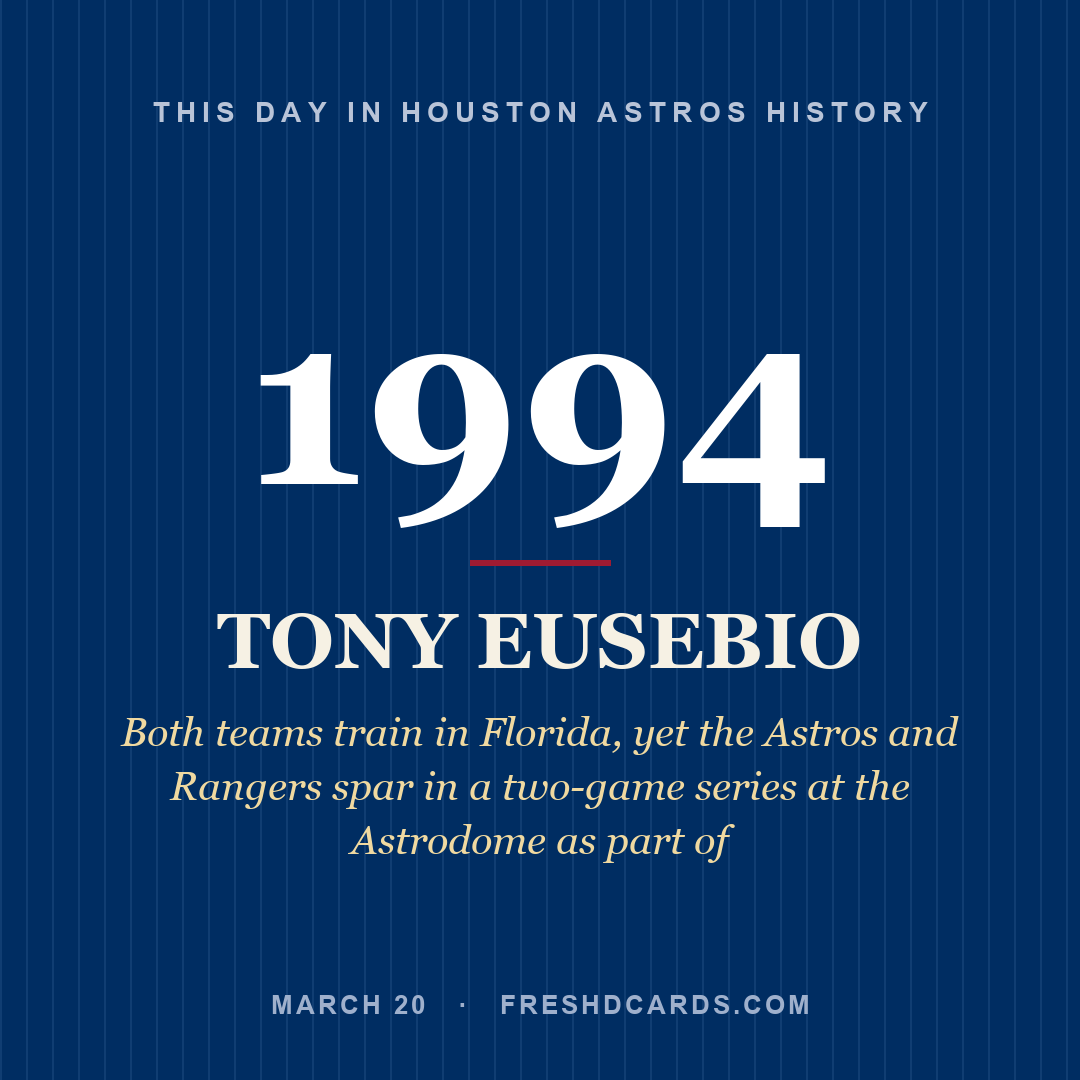 Houston Astros: Tony Eusebio, 1994, Both teams train in Florida, yet the Astros and Rangers spar in a two-game series at the Astrodome as part of