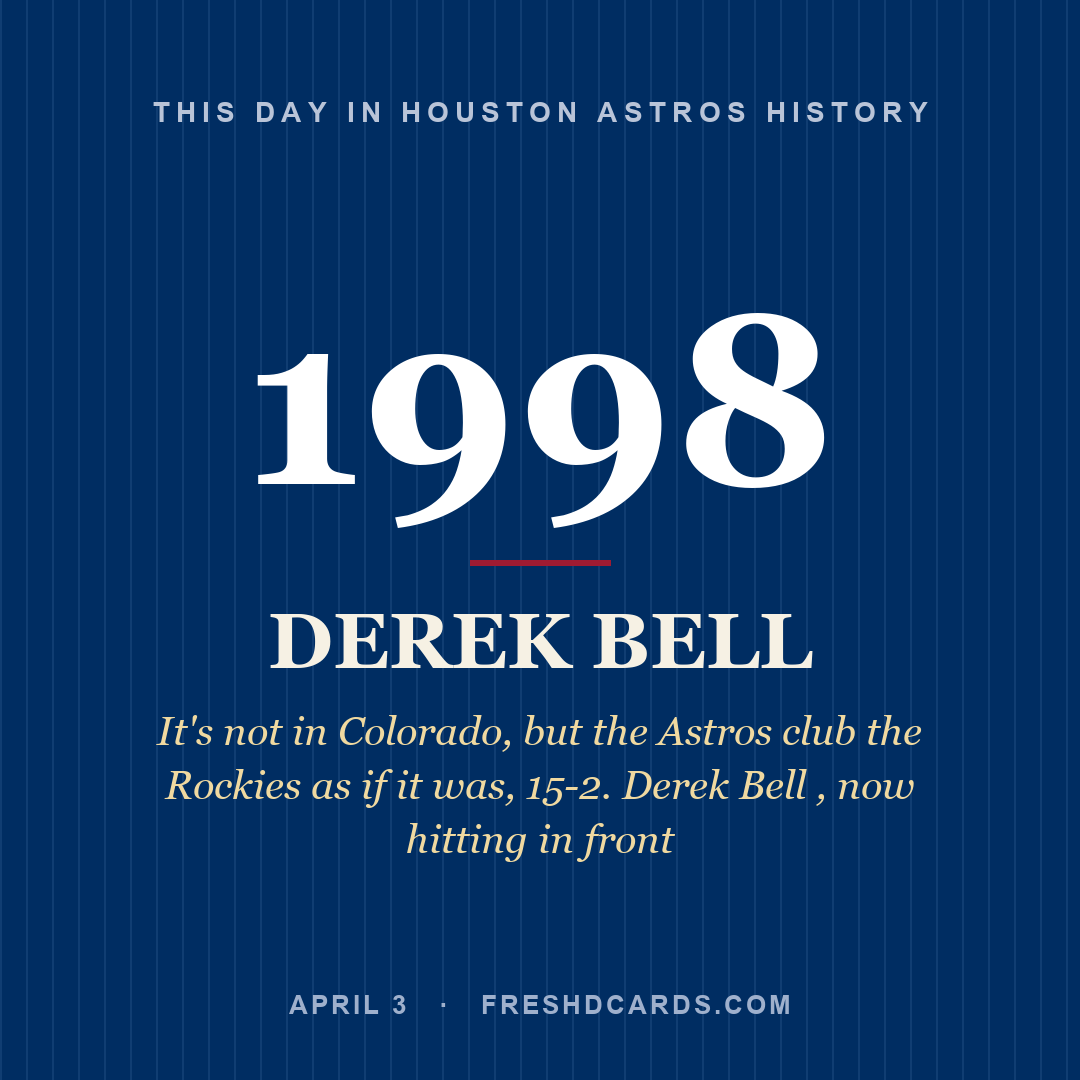 Houston Astros: Derek Bell, 1998, It's not in Colorado, but the Astros club the Rockies as if it was, 15-2. Derek Bell , now hitting in front