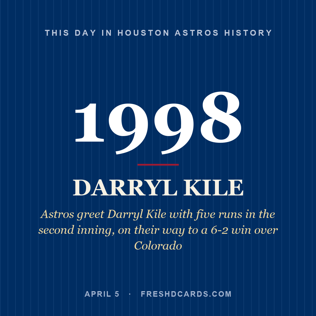 Houston Astros: Darryl Kile, 1998, Astros greet Darryl Kile with five runs in the second inning, on their way to a 6-2 win over Colorado