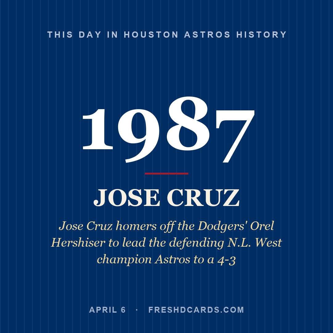 Houston Astros: Jose Cruz, 1987, Jose Cruz homers off the Dodgers' Orel Hershiser to lead the defending N.L. West champion Astros to a 4-3