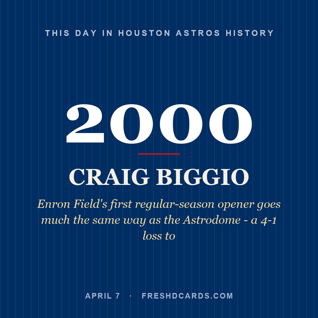 Houston Astros: Craig Biggio, 2000, Enron Field's first regular-season opener goes much the same way as the Astrodome - a 4-1 loss to