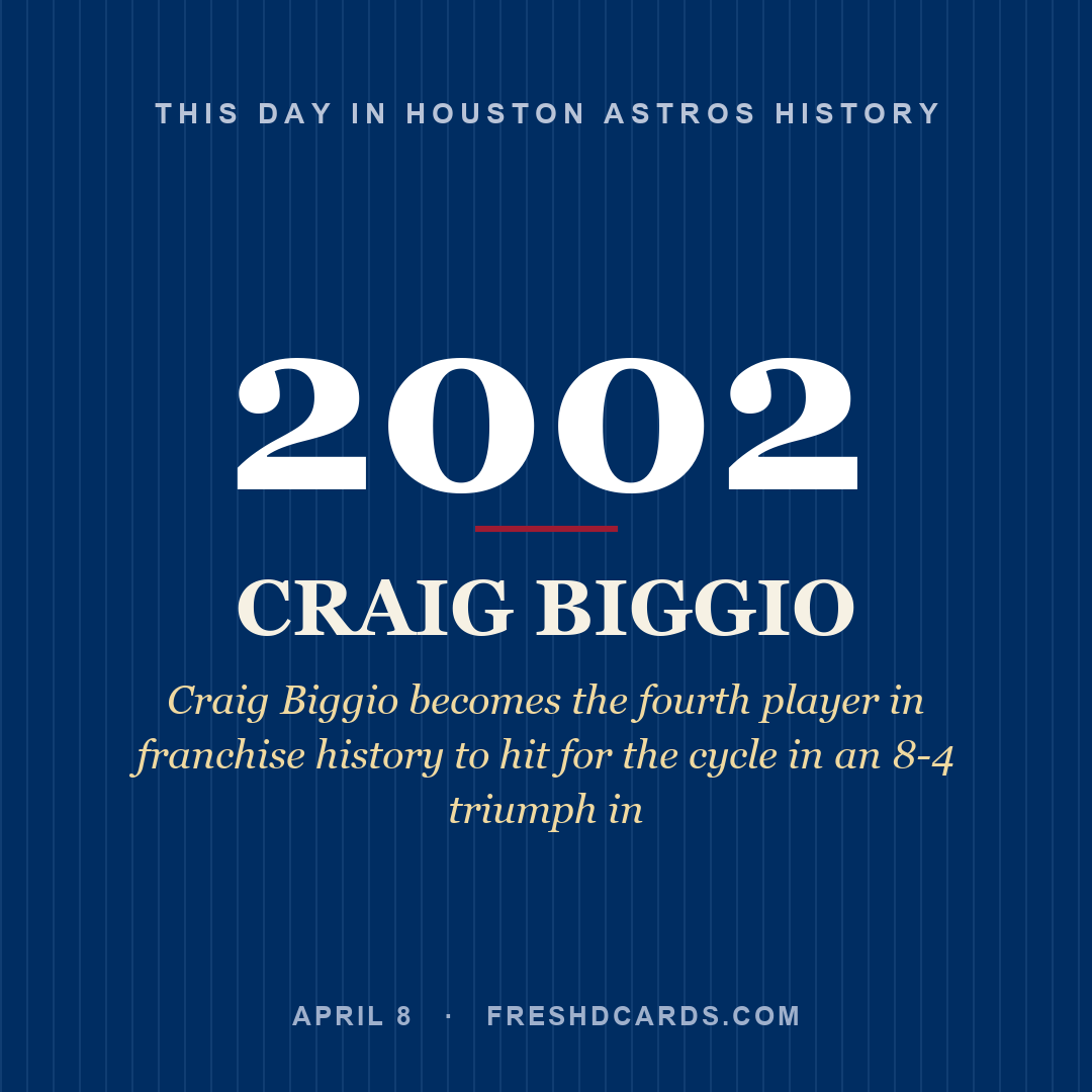 Houston Astros: Craig Biggio, 2002, Craig Biggio becomes the fourth player in franchise history to hit for the cycle in an 8-4 triumph in