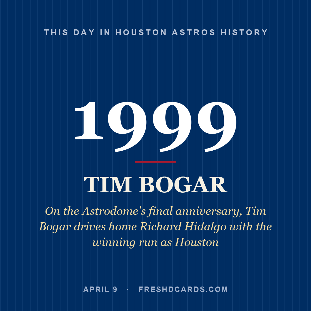 Houston Astros: Tim Bogar, 1999, On the Astrodome's final anniversary, Tim Bogar drives home Richard Hidalgo with the winning run as Houston