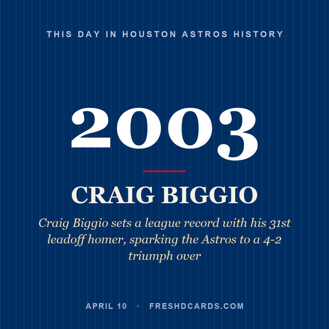 Houston Astros: Craig Biggio, 2003, Craig Biggio sets a league record with his 31st leadoff homer, sparking the Astros to a 4-2 triumph over