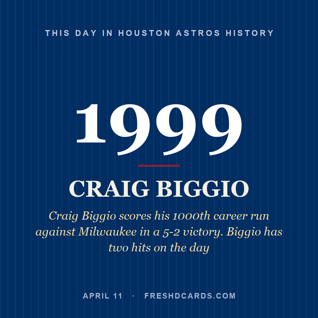 Houston Astros: Craig Biggio, 1999, Craig Biggio scores his 1000th career run against Milwaukee in a 5-2 victory. Biggio has two hits on the day