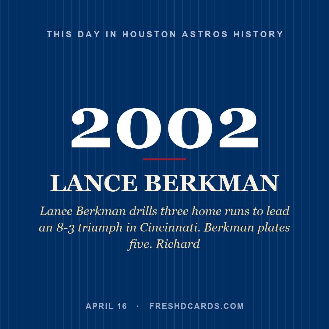 Houston Astros: Lance Berkman, 2002, Lance Berkman drills three home runs to lead an 8-3 triumph in Cincinnati. Berkman plates five. Richard