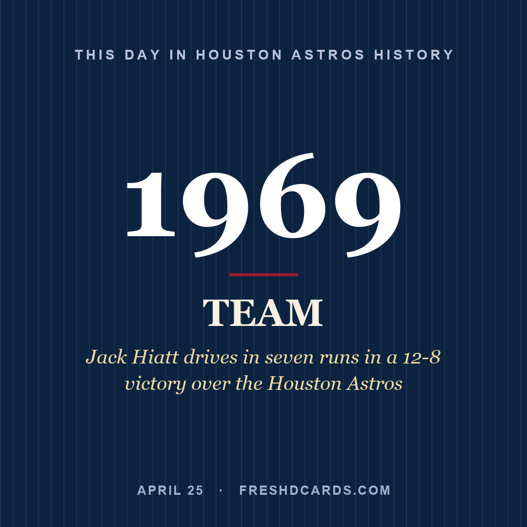 Houston Astros: Houston Astros, 1969, Jack Hiatt drives in seven runs in a 12-8 victory over the Houston Astros