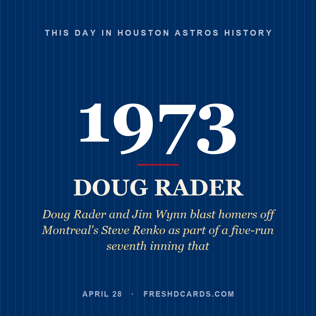 Houston Astros: Doug Rader, 1973, Doug Rader and Jim Wynn blast homers off Montreal's Steve Renko as part of a five-run seventh inning that