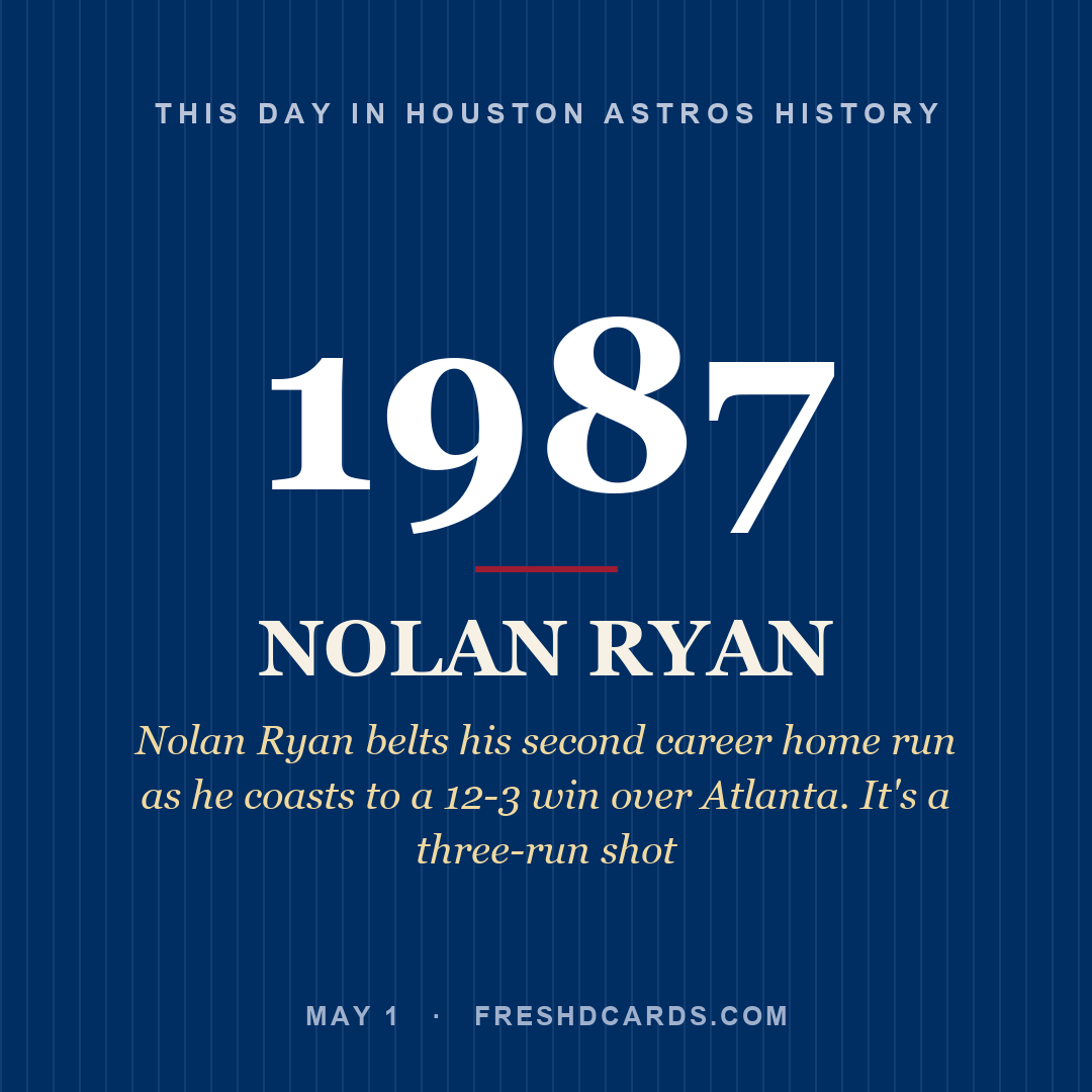 Houston Astros: Nolan Ryan, 1987, Nolan Ryan belts his second career home run as he coasts to a 12-3 win over Atlanta. It's a three-run shot