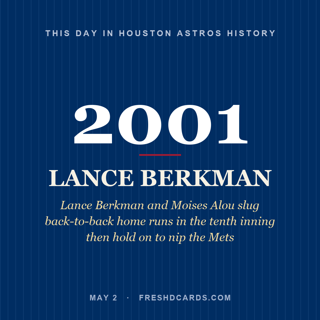 Houston Astros: Lance Berkman, 2001, Lance Berkman and Moises Alou slug back-to-back home runs in the tenth inning then hold on to nip the Mets