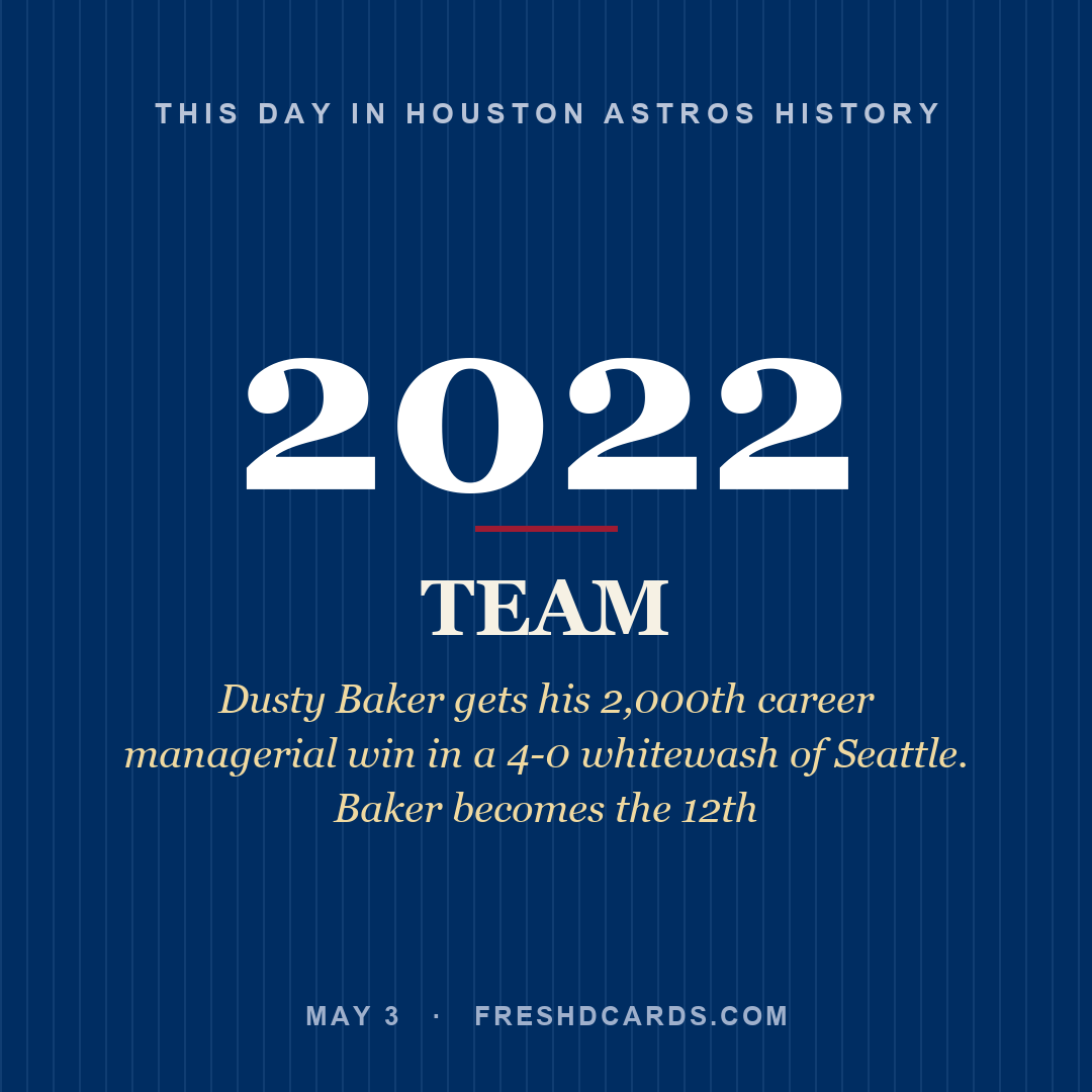 Houston Astros: Houston Astros, 2022, Dusty Baker gets his 2,000th career managerial win in a 4-0 whitewash of Seattle. Baker becomes the 12th