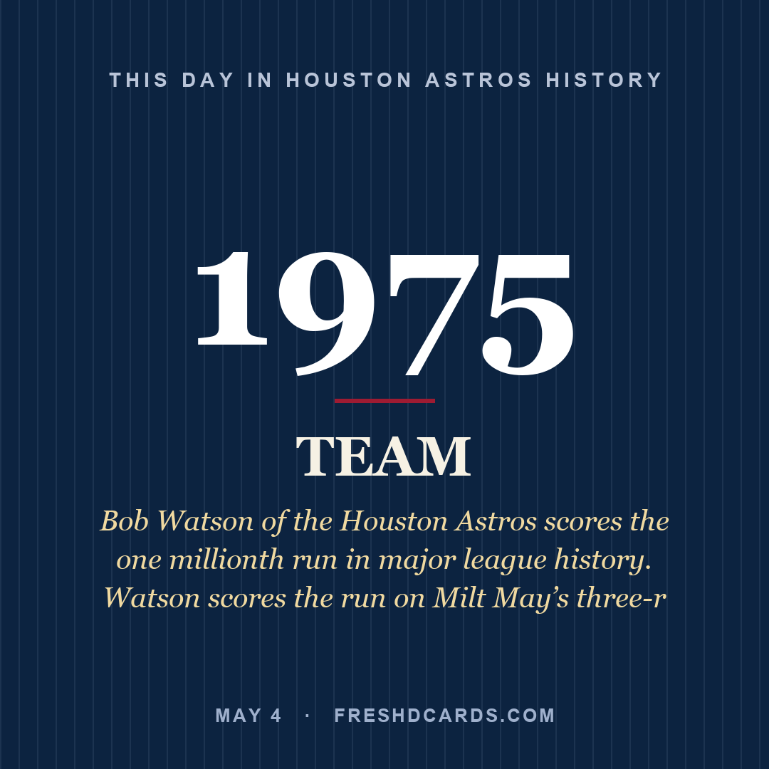 Houston Astros: Houston Astros, 1975, Bob Watson of the Houston Astros scores the one millionth run in major league history. Watson scores the run on Milt May’s three-r
