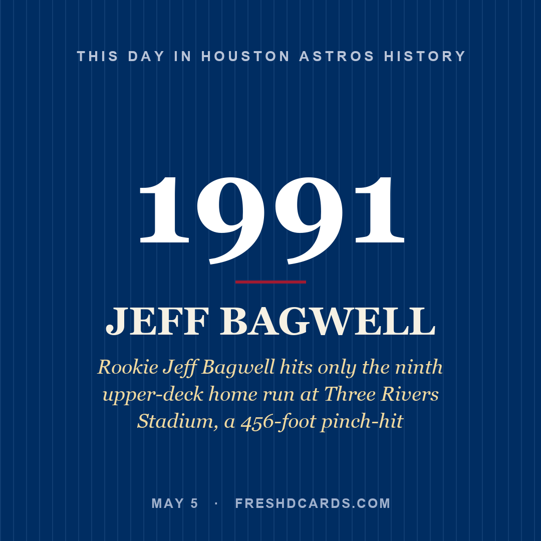 Houston Astros: Jeff Bagwell, 1991, Rookie Jeff Bagwell hits only the ninth upper-deck home run at Three Rivers Stadium, a 456-foot pinch-hit