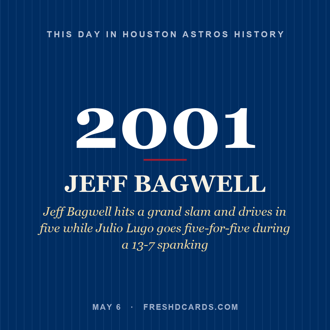 Houston Astros: Jeff Bagwell, 2001, Jeff Bagwell hits a grand slam and drives in five while Julio Lugo goes five-for-five during a 13-7 spanking